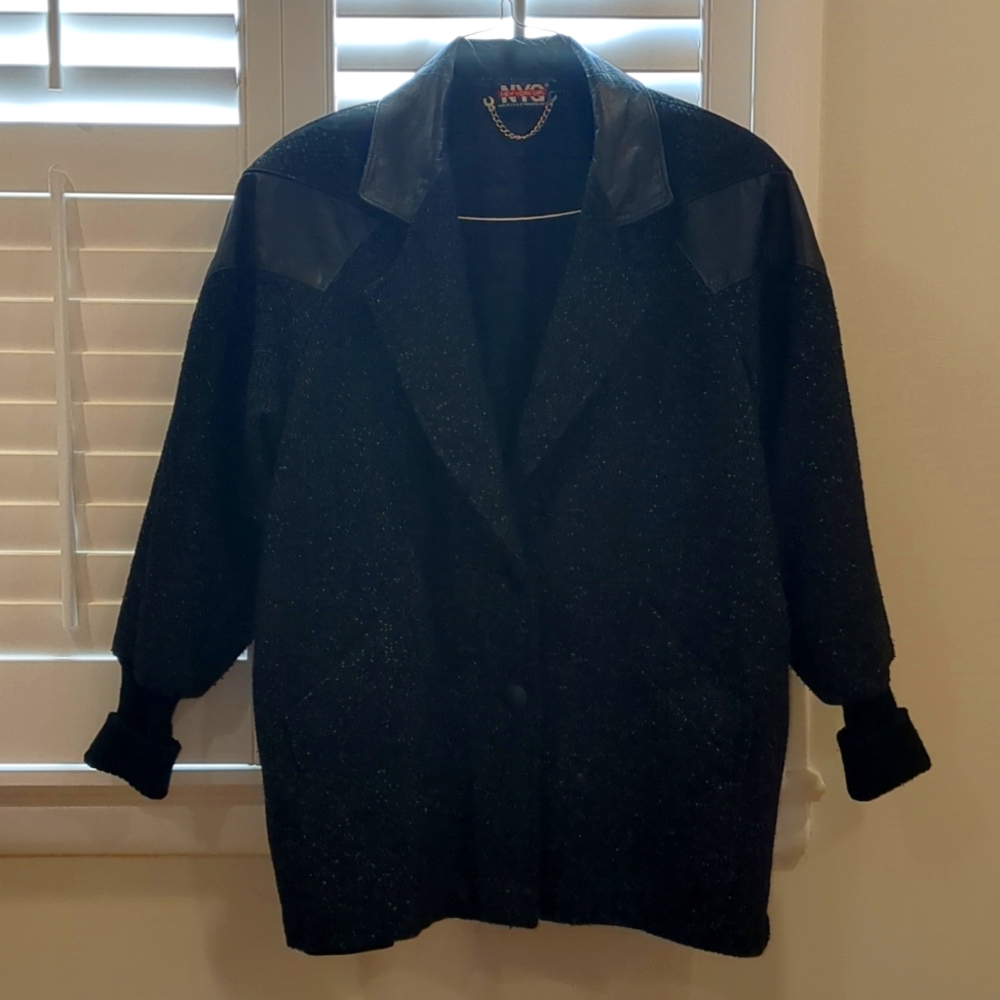 LAST DAY! Vintage 80's New York Girl wool and leather coat, size 14